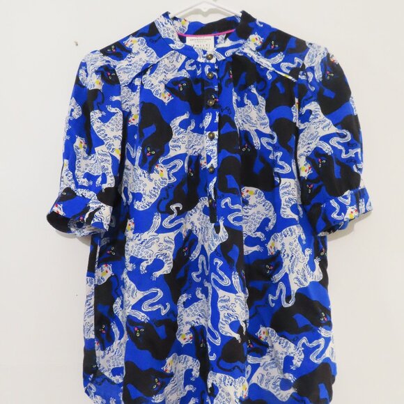 Anthropologie Emily Isabella Blue Panther Print Top XS - Picture 1 of 9